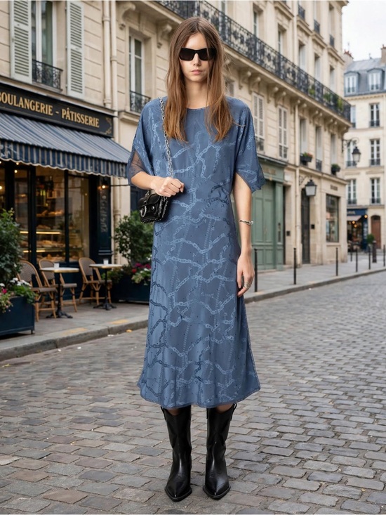 Zadig & Voltaire Dresses & Skirts - Zadig & Voltaire Rey Silk Mid-Length Dress Slate Blue Printed Sz Medium